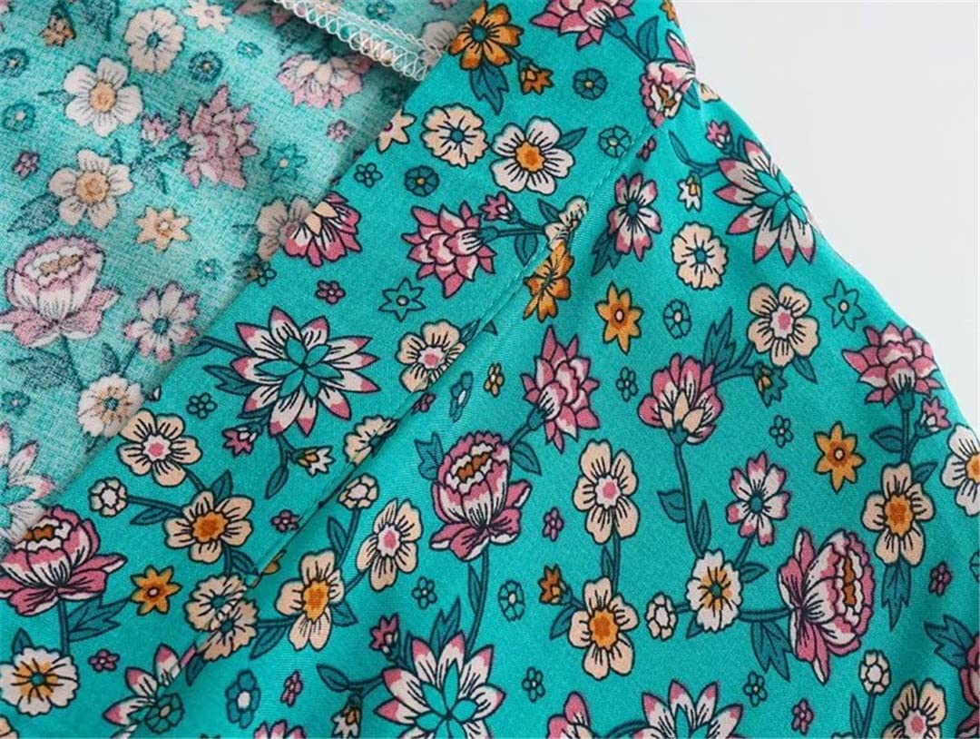Bata de algodón con estampado floral de verano para mujer, estilo vintage, mangas de murciélago, estilo bohemio, Como se muestra en la imagen., L