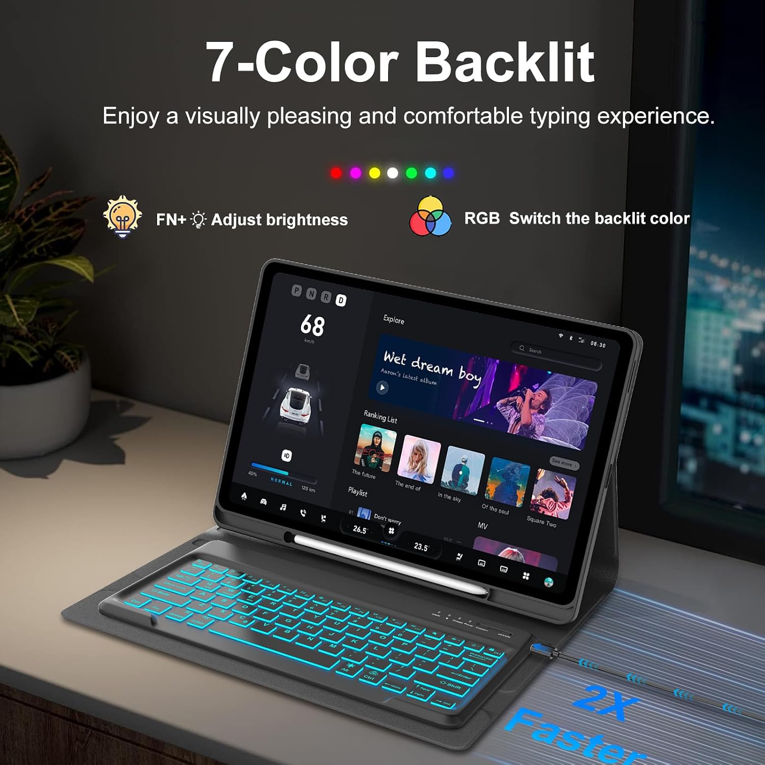 for Samsung Galaxy Tab S10 FE+ Plus 13.1'' 2025 Keyboard Case, 7 Color Backlit,Detachable Wireless Bluetooth Keyboard for Galaxy Tablet S10FE+ Case Samsung Tab S10 FE Plus Keypad with Pen Holder,Black