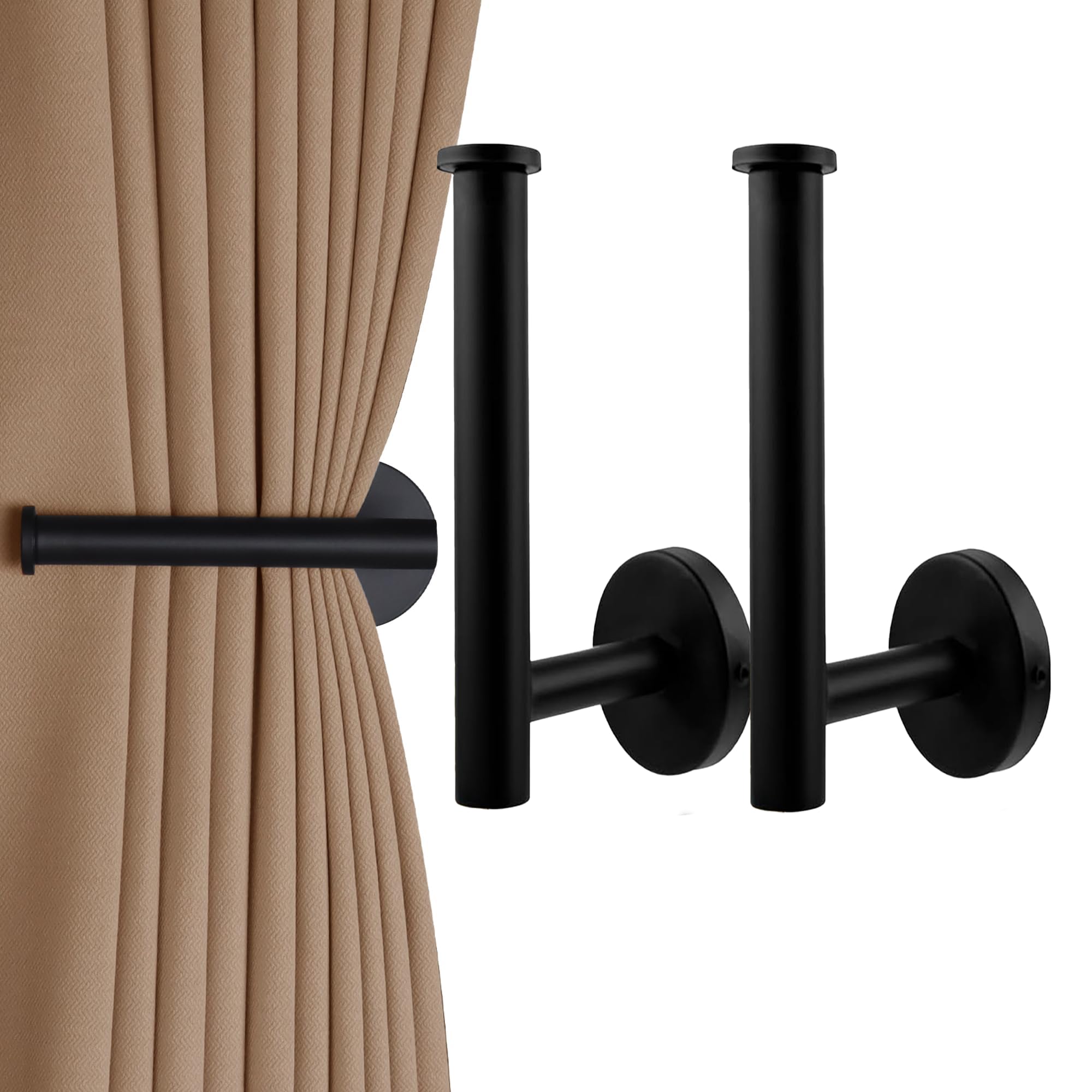 MINWEGI 2 Pack Black Stainless Steel Curtain Holdbacks, Wall Mounted Screw Fix Curtain Tie Back Hooks, U Shape Drapery Holders for Living Room Bedroom Kitchen