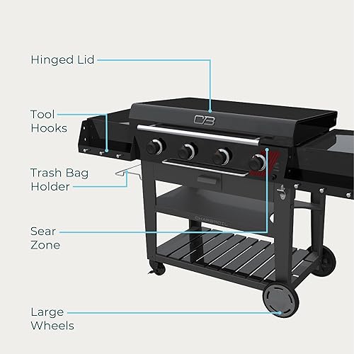 Miniatura 5 de Charbroil Performance Series Deluxe 463285924 - Plancha de gas propano de 36 pulgadas con carrito de 4 quemadores, color negro