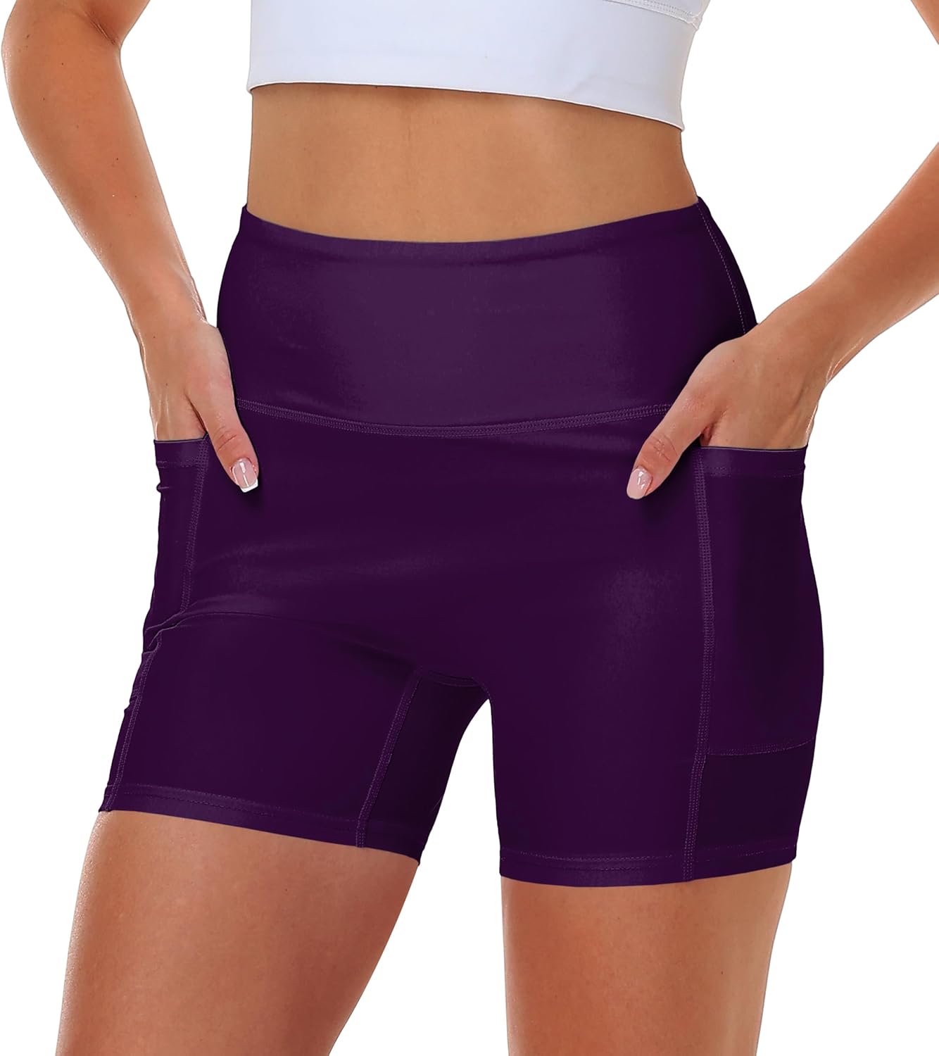 AOBUTE Women Swim Bike Shorts Sun Protection High Waisted UPF Pants with Pockets - Image 2
