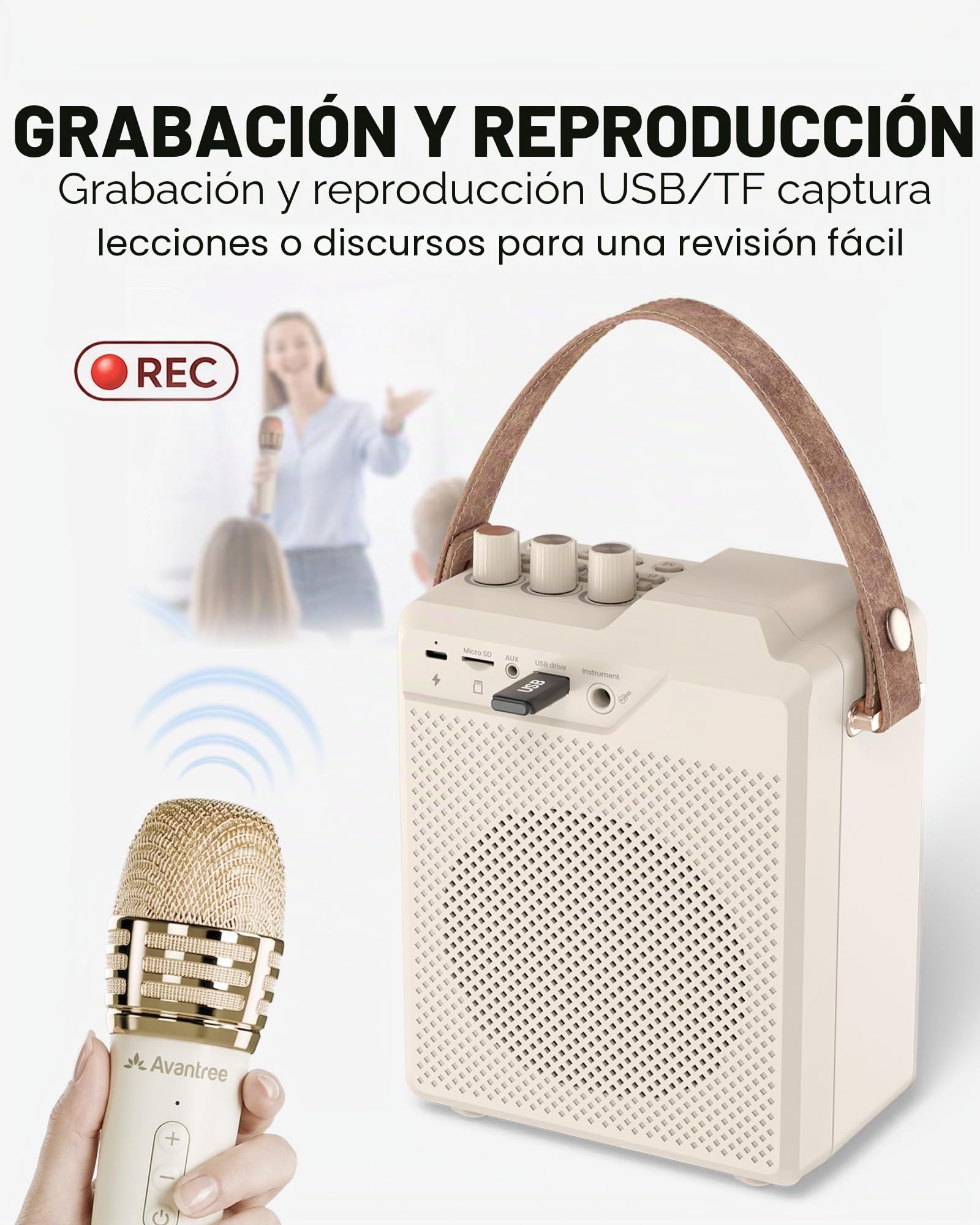 Avantree VoxAmp Duo - Amplificador de Voz Inalámbrico Portátil, Micrófono Dual Y Altavoz Set para Clases, Pequeños Eventos & Fiestas, 30W Voz Clara & Sonido Rico, 14H Batería