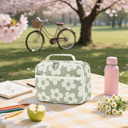 Miniatura 6 de Bluboon Lonchera aislada para niñas y niños, lonchera escolar de pana con compartimentos refrigeradores y organizadores, bolsa de almuerzo a prueba