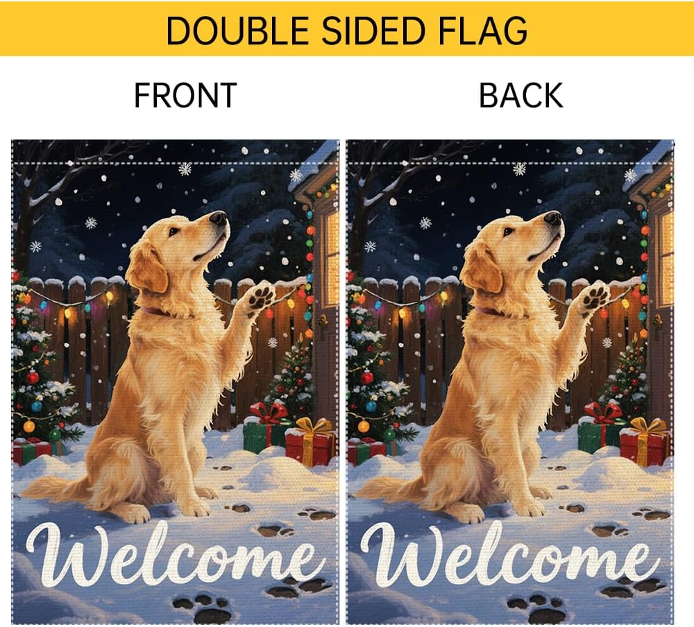 Golden Retriever Welcome Garden Flag 12x18 Inch Double Sided Christmas Winter Burlap Outdoor Yard Decoration Holiday Dog Banner for Porch Patio Lawn - Image 6