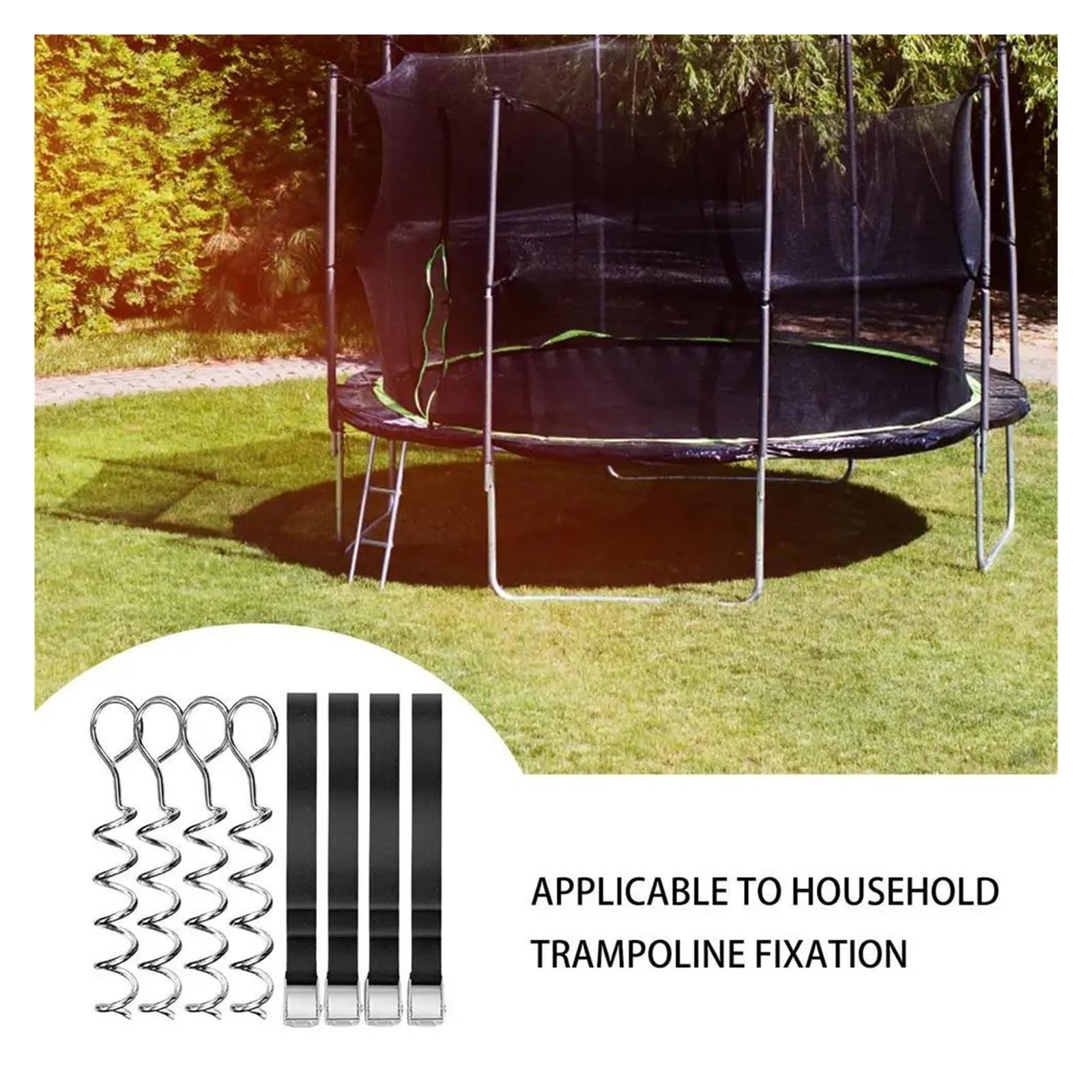 Colchoneta Recambio Exterior Trampolín Anclajes Estacas De Trampolín De 4 Piezas Anclaje De Suelo De Trampolín Galvanizado con 4 Anclajes Suelo De Cinturón Fuerte para Columpios De Trampolín