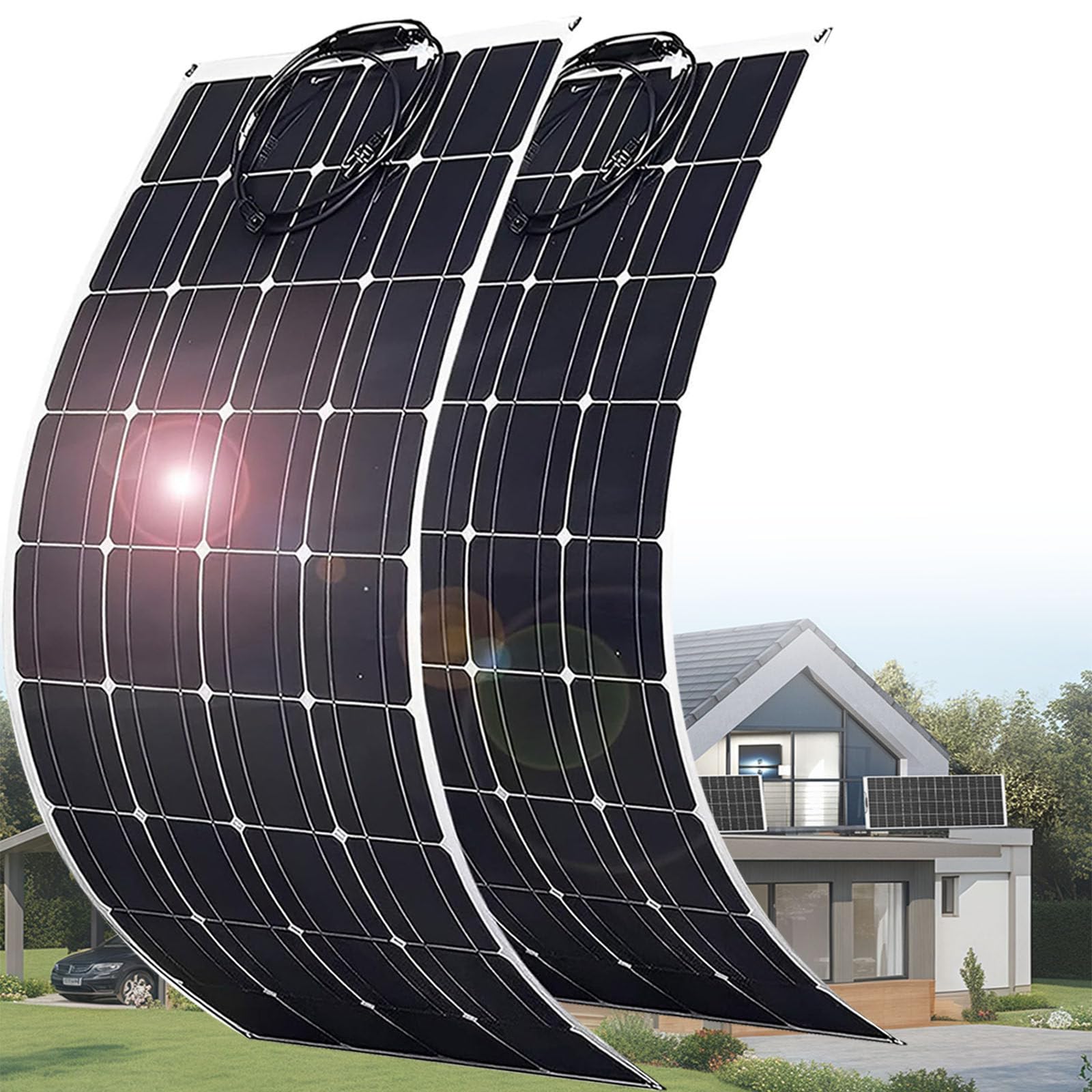 Pannello Solare Flessibile 150W/200W/300W/400W/520W Kit di Sis Tema Pannello Solare monocristallino Modulo 36V Regolatore di Carica Solare Cavo Solare,Pannello Solare Flessibile,2 * 200w