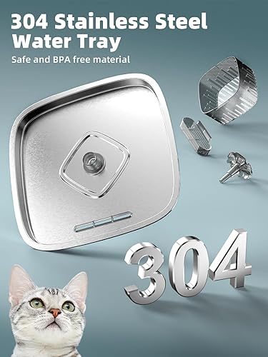 Miniatura 3 de Fuente de agua para gatos: Dispensador automático de agua para mascotas de 75 oz/2.2 L para gatos con bandeja de agua de acero inoxidable 304