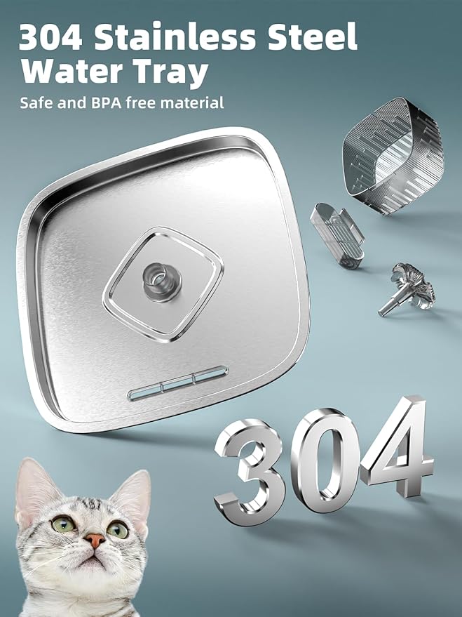 Fuente de Agua para Gatos MAILOFY 2.2L Automática con Bandeja de Acero Inoxidable miniatura 3