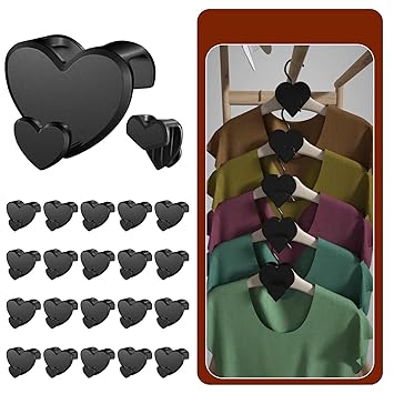 LIZMSIE 20PCS Clothes Hanger Connector Hooks, Space Savers Heart-Shaped with Triangles for Hangers, Hanger Extender for Heavy Duty Cascading Connection Hook, Black