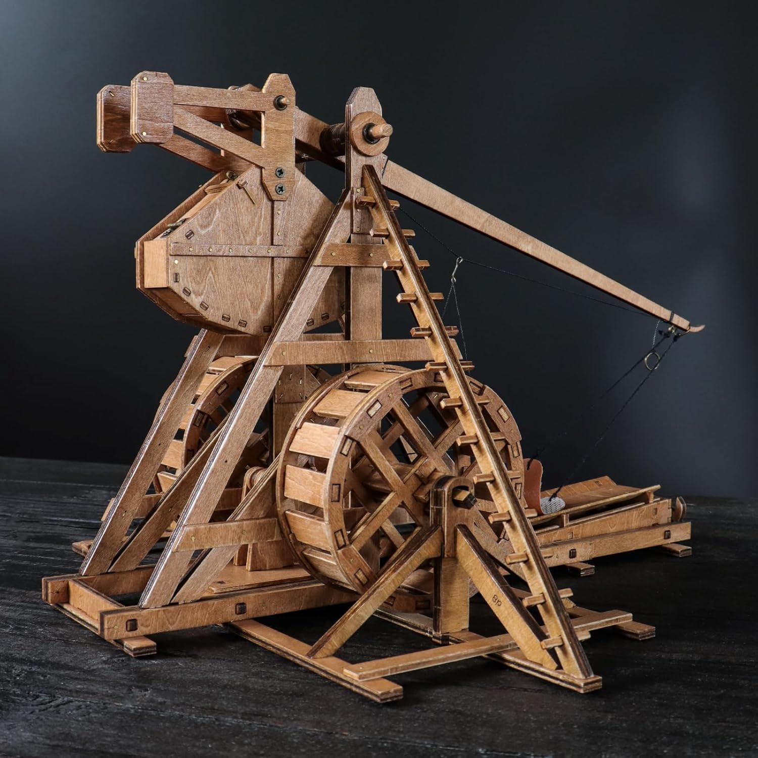The Mini Counterweight Trebuchet with Wheels Europe Medieval Siege Chariot Catapult Weapons DIY 3D Wooden Puzzles Mechanical Model Kits STEM Projects Tabletop Toy