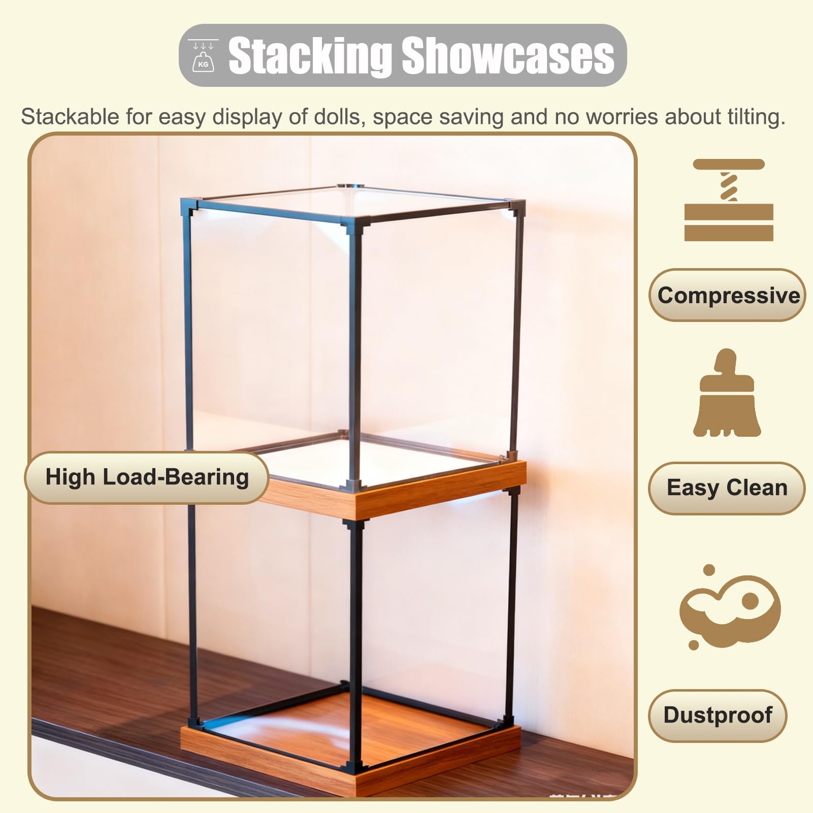 Vitrina AcríLica Vitrina de Madera de 50 40 45 60 65 cm de Largo. Vitrina de Acrílico Transparente para Objetos de Colección, Bolsos, Muñecas y Figuras. Organizador Apilable(30x25x25cm/12x10x10in)