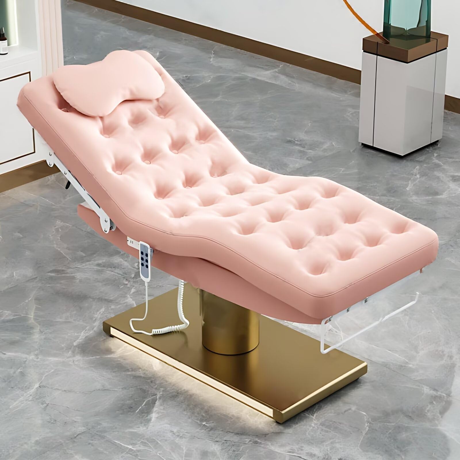 Massage Table - Electric Pink Luxury Design Spa Beauty Treatment Table with One-Button Lift Chair Set Towel Racks