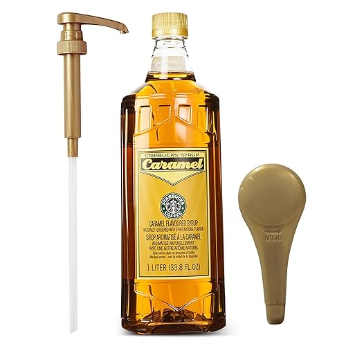 Starbucks Jarabe de caramelo botella de 33 onzas para café y té con bomba de jarabe de café dorado