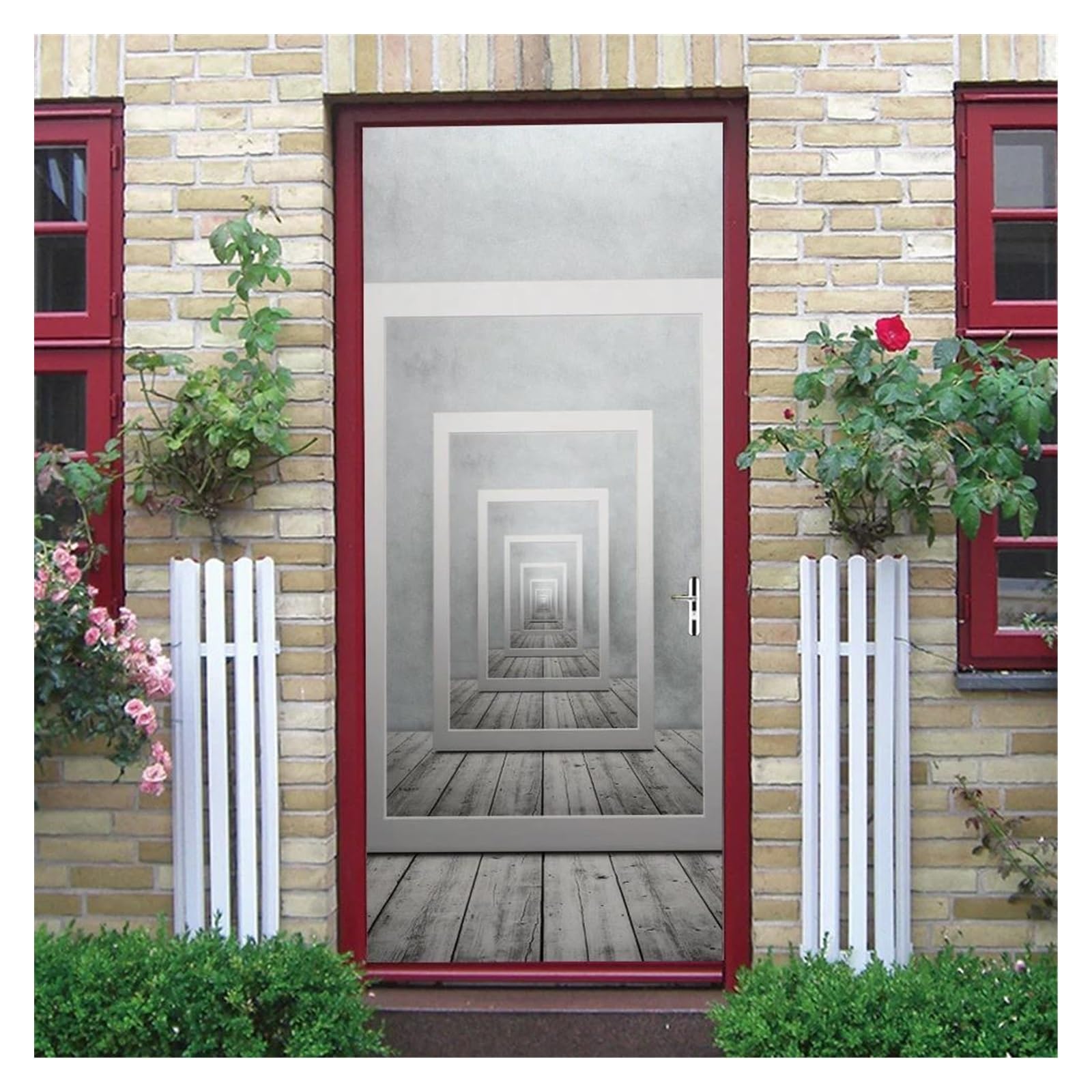 Sticker de porte 3D auto-adhésif 95x215cm motif E pour déco murale