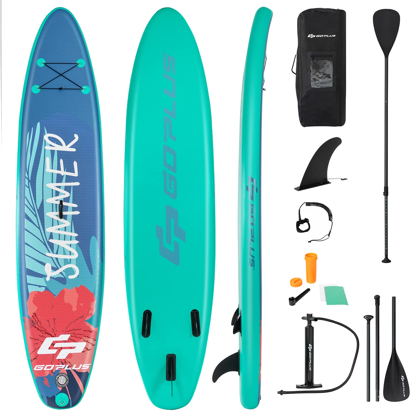 Goplus Inflatable Stand up Paddle Board, 10'/10.5'/11' SUP 6" Thick with Premium Accessories, Adjustable Aluminum Paddle, Leash, Carry Bag, Hand Pump, Removable Fin, ISUP for Adults