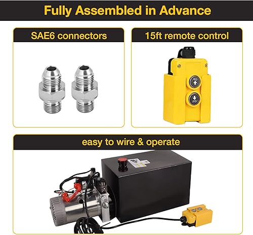 Miniatura 11 de Bomba hidráulica de 8 cuartos de galón 12V DC Unidad de potencia hidráulica de doble efecto con depósito de metal Bomba de energía hidráulica