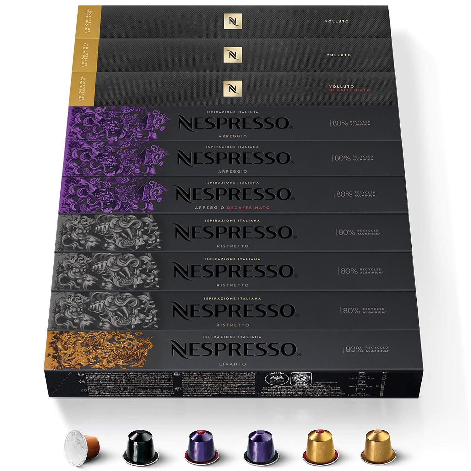 CAPSULE NESPRESSO ORIGINALI - Selezione Balanced con Caffè Decaffeinato da 100 Capsule Nespresso Caffè, Intensità da 4 a 10 (su 13), Linea Original, Capsule Riciclabili Nespresso