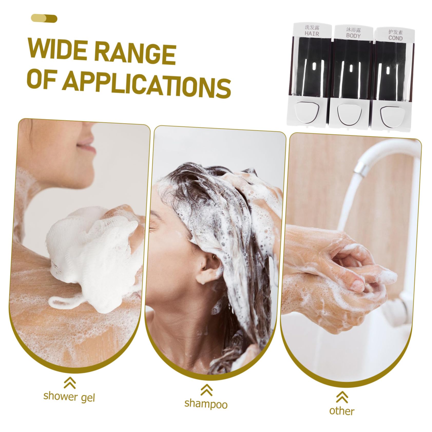 Dispenser Sapone e Shampoo da Muro, 3 Scomparti, 1050ml, Abs, Installazione Facile, per Bagno e Doccia