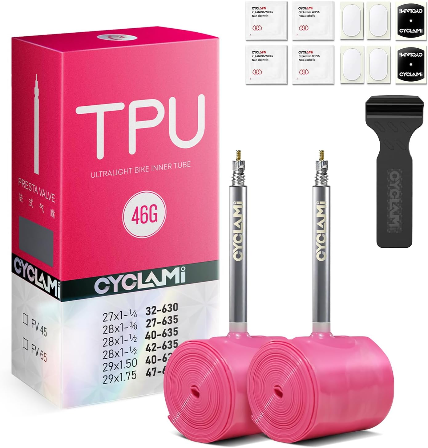 2-Pack Gravel Bike TPU Inner Tube, 700 x 32-47C Bicycle Tire 28 inch Metal Presta Valve 45/65mm MTB Tube 29" TPU Road Bike 28" (with a Multi-Functional Tire Pry Bar)