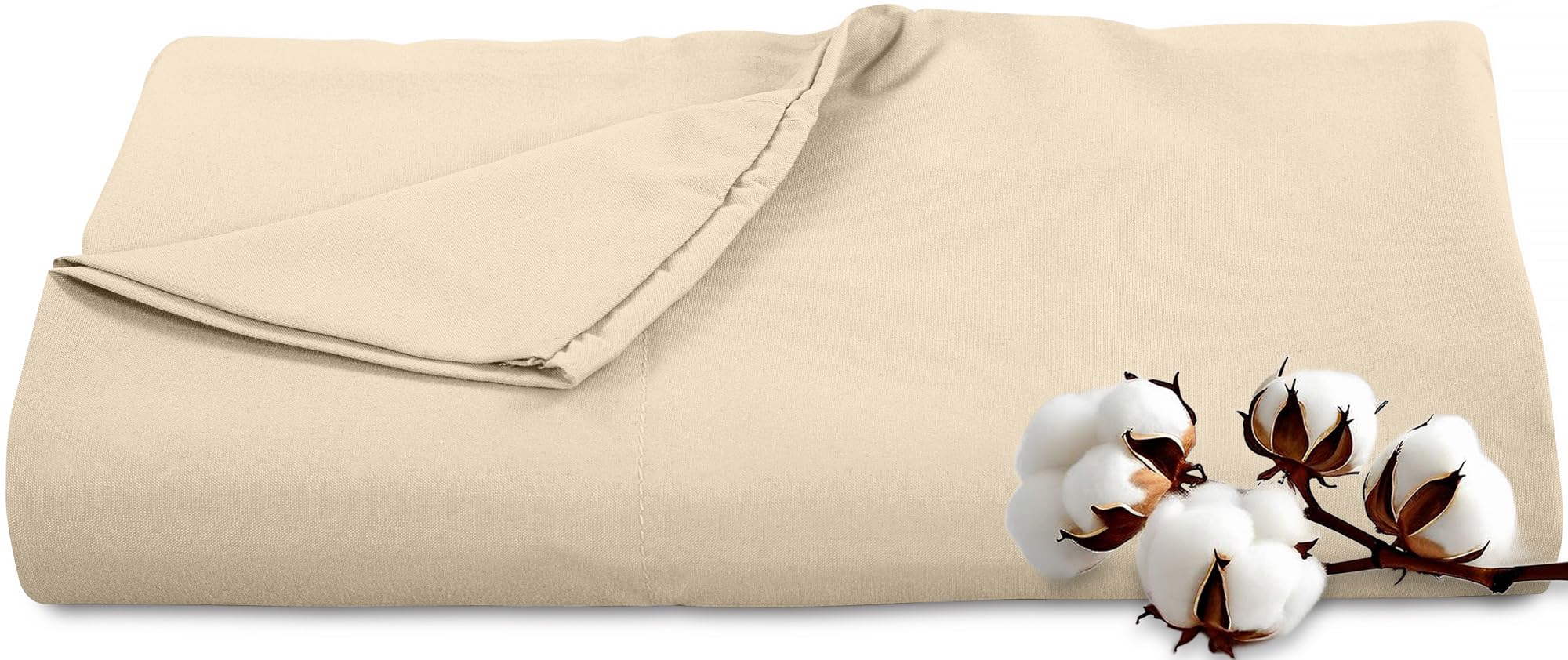 Royale Linens 300 Thread Count 100% Cotton Twin XL Flat Sheet - Super Soft Flat Sheets Only - Top Sheet Sold Separately - Breathable, Cool &amp; Crisp Cream Flat Sheet (Twin XL, Cream)