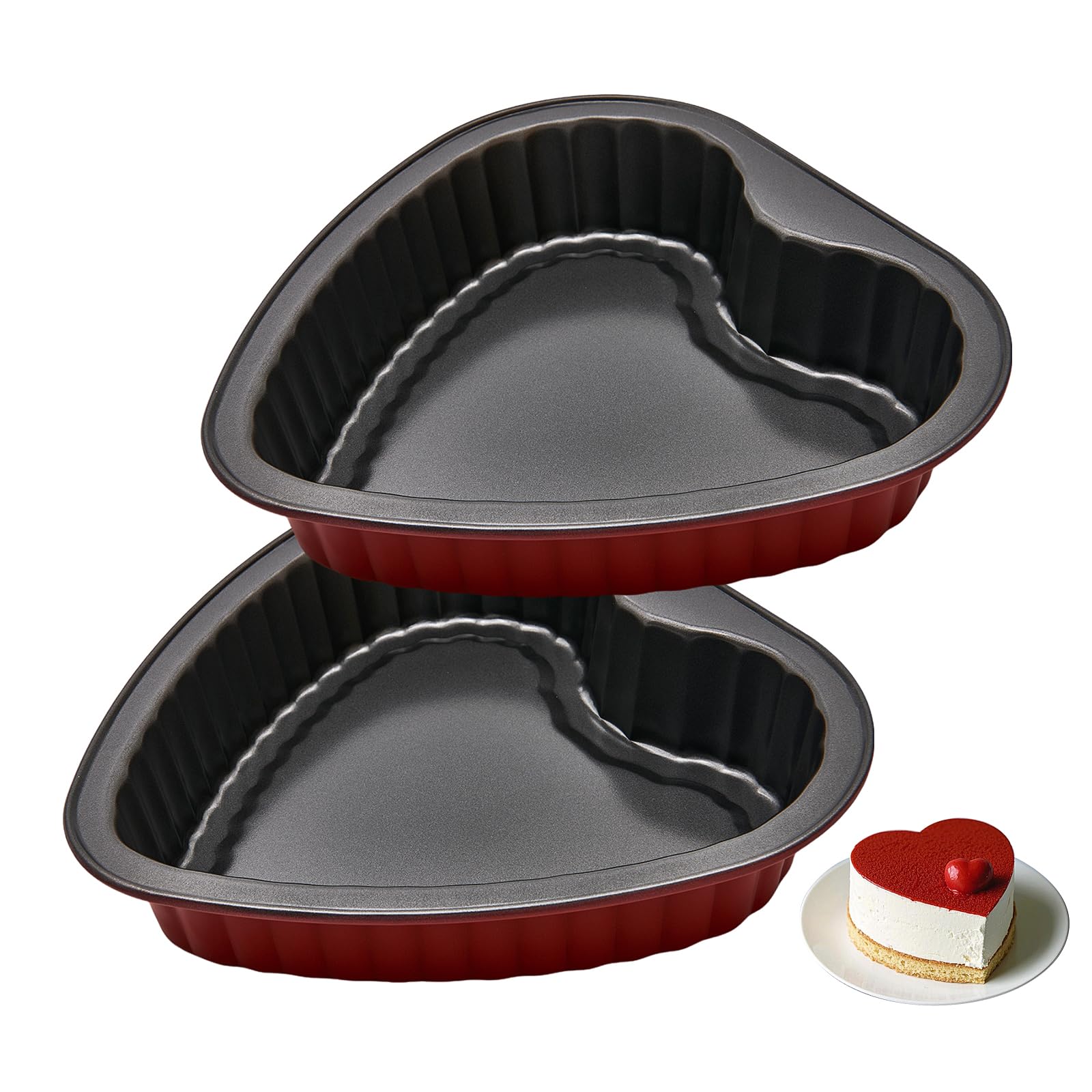 Yomvzake Molde para tartas con forma de corazón de 8 pulgadas, paquete de 2 moldes para hornear galletas con forma de corazón para el día de San Valentín, boda, cumpleaños, color rojo