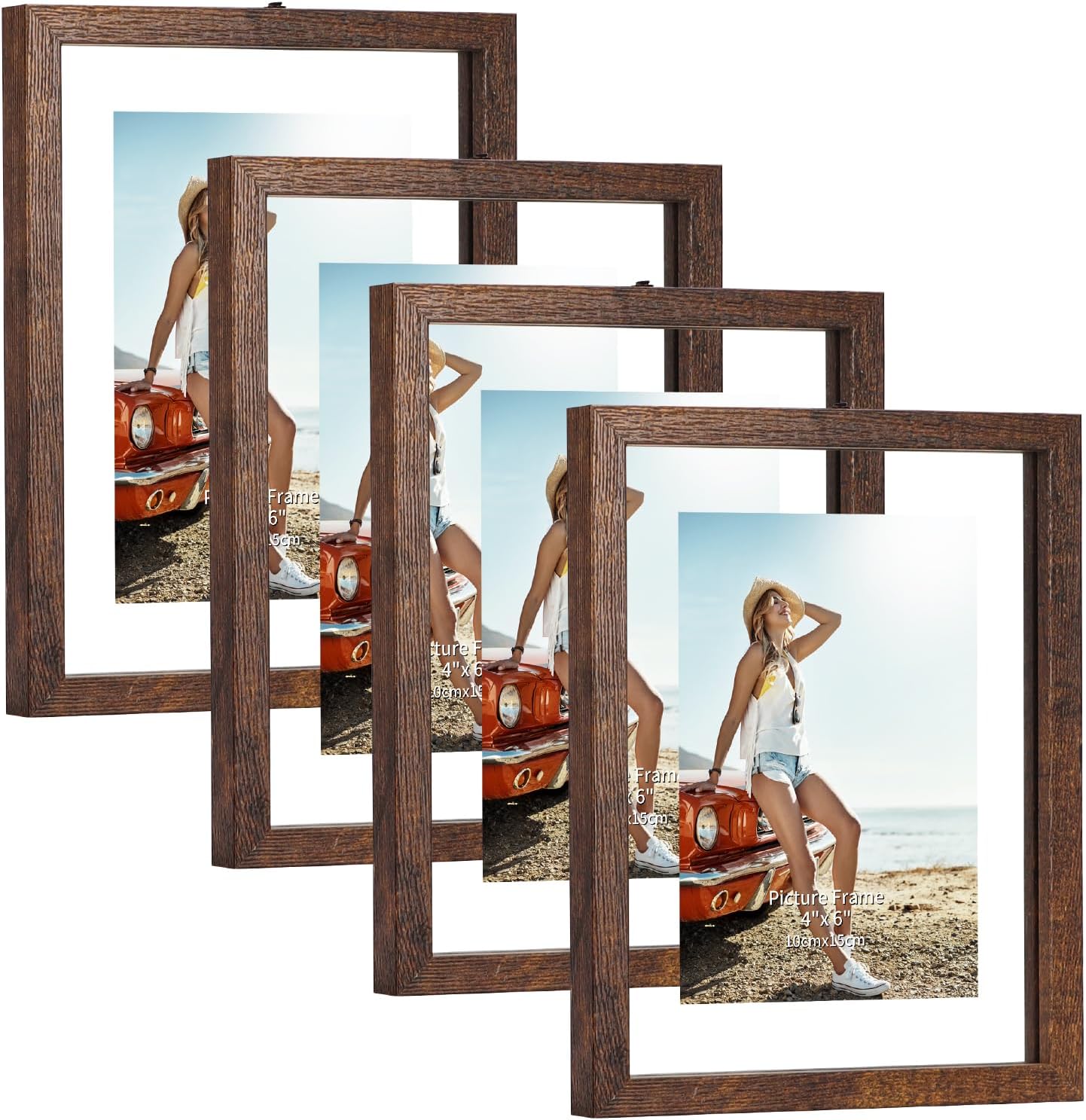 Trwcrt 4x6 Floating Picture Frame Set of 4, Double Glass
