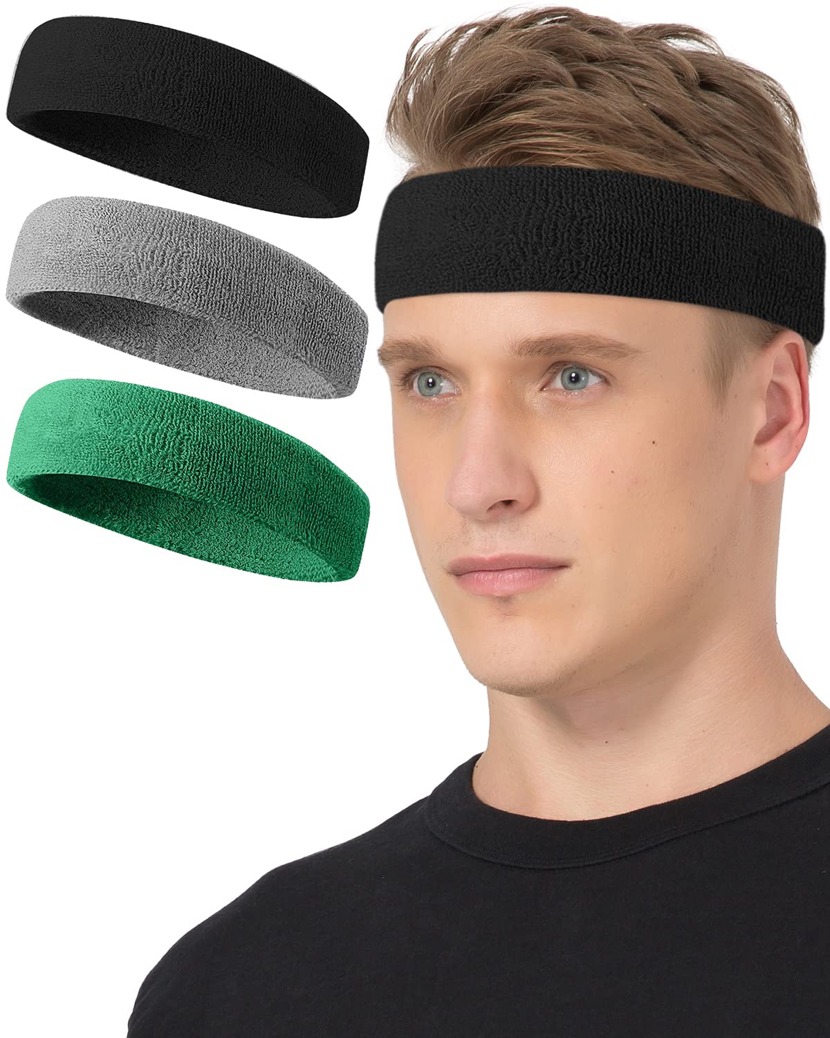 Tanluhu Schweißband, Stirnband/Armband, perfekt für Basketball, Laufen, Fußball, Tennis, Frottee, Sportschweißbänder für Damen und Herren
