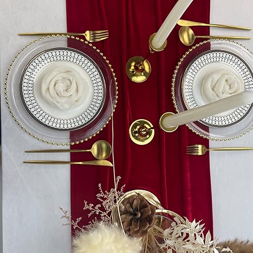 Miniatura 7 de Camino de mesa de terciopelo, decoración de recepción de boda de lujo de 10 pies, tela de terciopelo suave, superposición de lino para fiesta (20 x