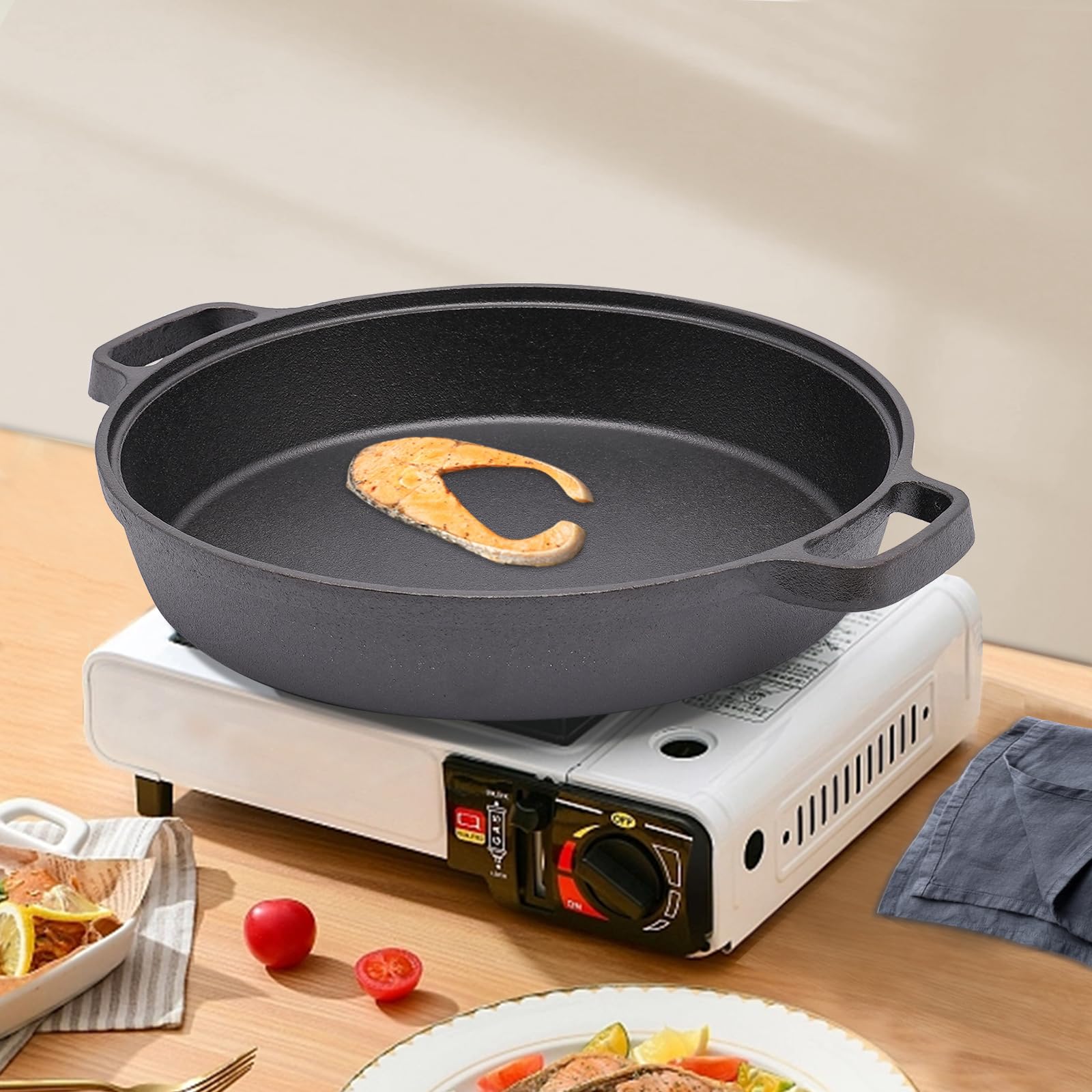 Sartén de hierro fundido – Ø 25 cm – Sartén de hierro fundido con mango doble – Sartén parrilla para inducción y fuego abierto