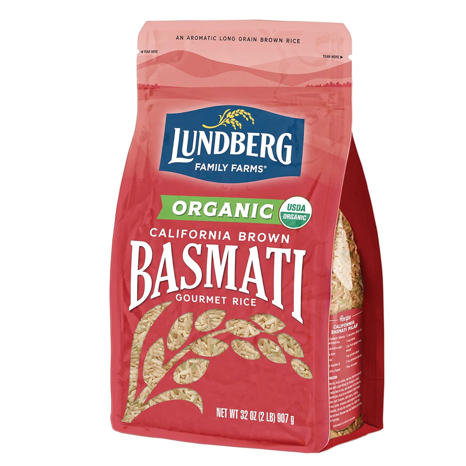 Lundberg Family Farms - Organic California Brown Basmati Rice, Pleasant Aroma, Won't Clump When Cooked, High Fiber, 100% Whole Grain, USDA Certified Organic, Gluten-Free, Non-GMO (32 oz, 2-Pack)
