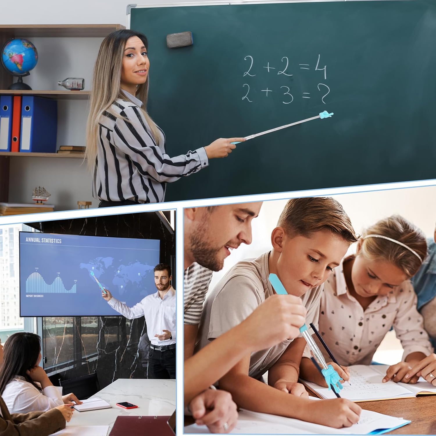 64 Pack Pointer Stick for Classroom, Extendable Multipurpose Teacher Pointer Stick Finger Pointers Sticks for Teachers Coach Presenter, Classroom Essentials(8 Colors)