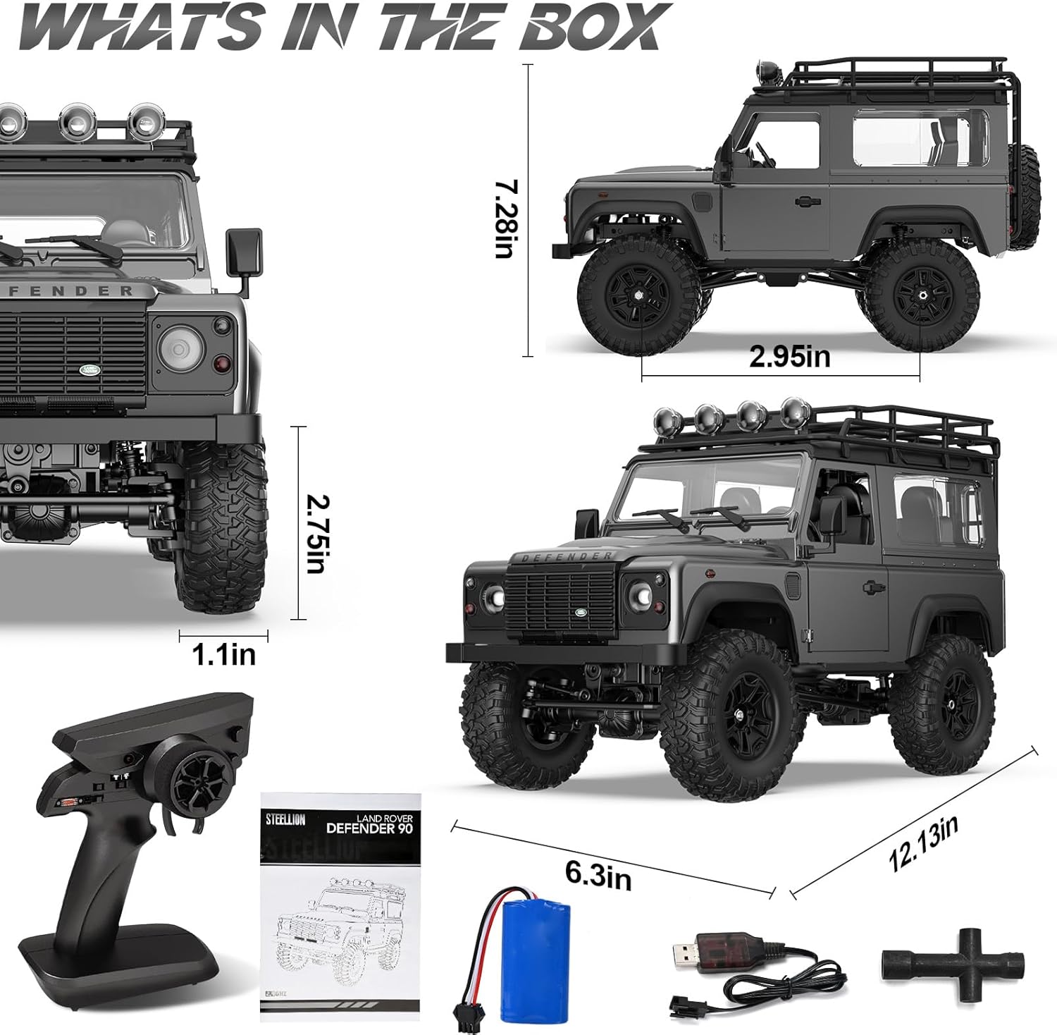 DOUBLE E Land Rover Defender 90 RC Crawler 1/14 Scale Remote Control Truck with LED Headlight All Terrain 280 Motor 2.4GHz RC Cars Gifts for Adults 14+