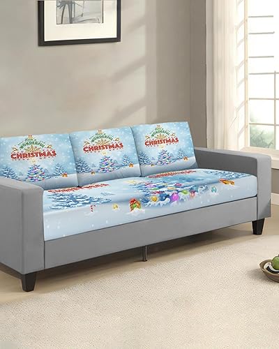 Miniatura 10 de Red Truck Christmas Couch Cushion Covers, Stretch Sofa Cover with Elastic Bottom, Xmas Tree Botanical Wreath Retro Sofa Slipcovers Protector