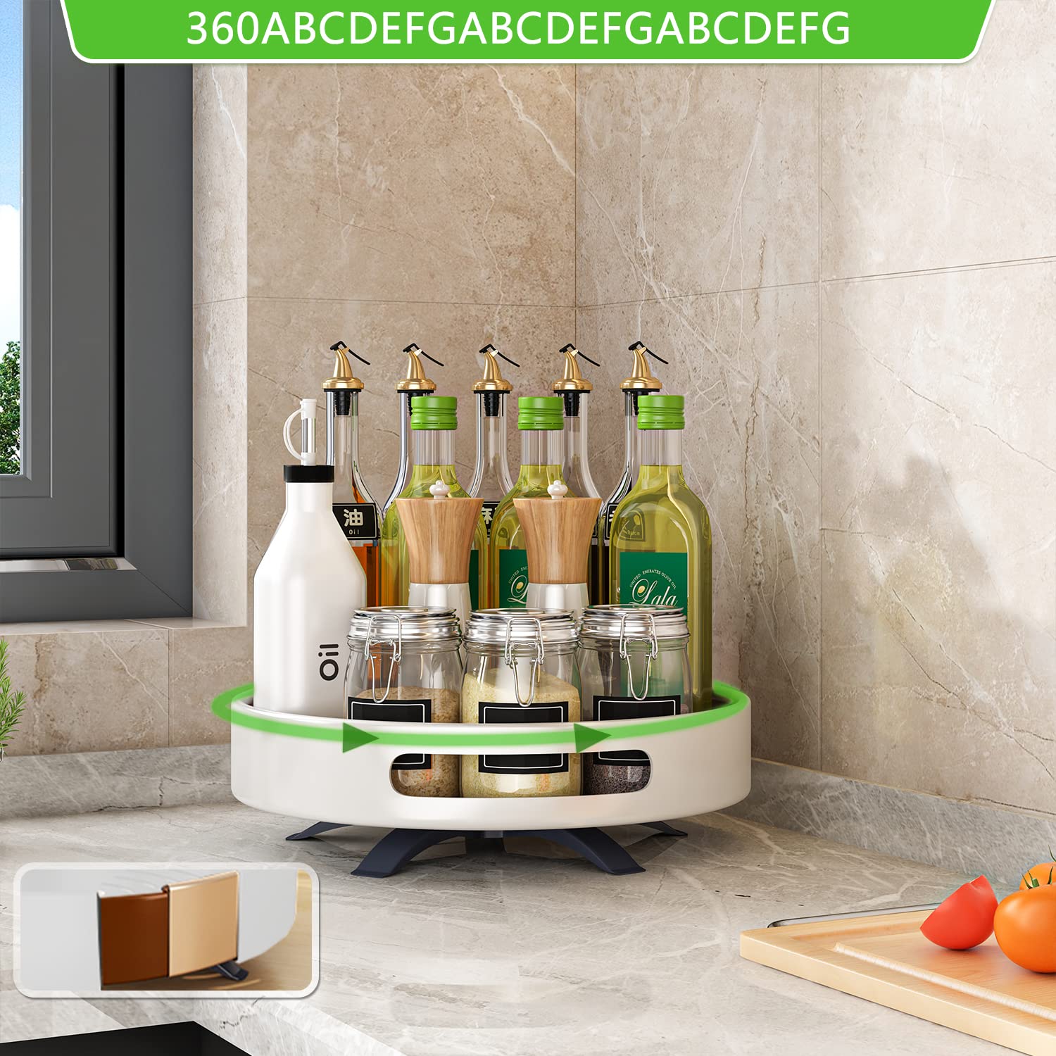 Estante giratorio para especias de cocina de 360°, negro, rodamiento de bolas de acero inoxidable, organizador de platos giratorios, estante para cocina, baño, especias, tocadiscos (blanco)