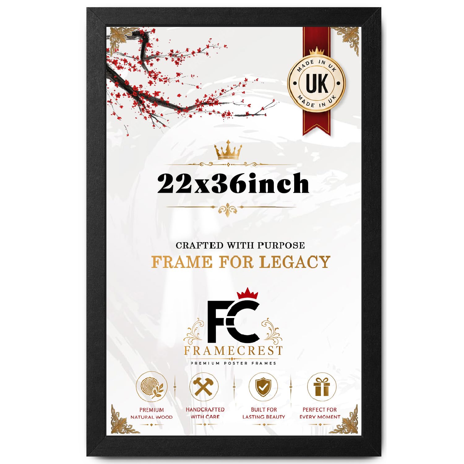 FRAMECREST Luxury Design MDF Poster Frame 22x36 Inches | Crystal Clear Perspex | Perfect for Large Posters, Photography & Artwork - [Matt Black]