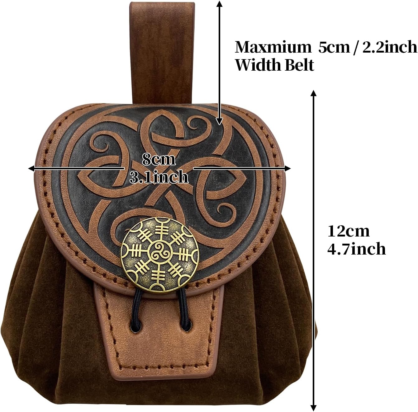 HiiFeuer Medieval Embossed Faux Leather Belt Pouch, Retro Renaissance Portable Belt Bag Coin Purse Dice Bag for LARP Ren Faire (Brown B) - Image 6