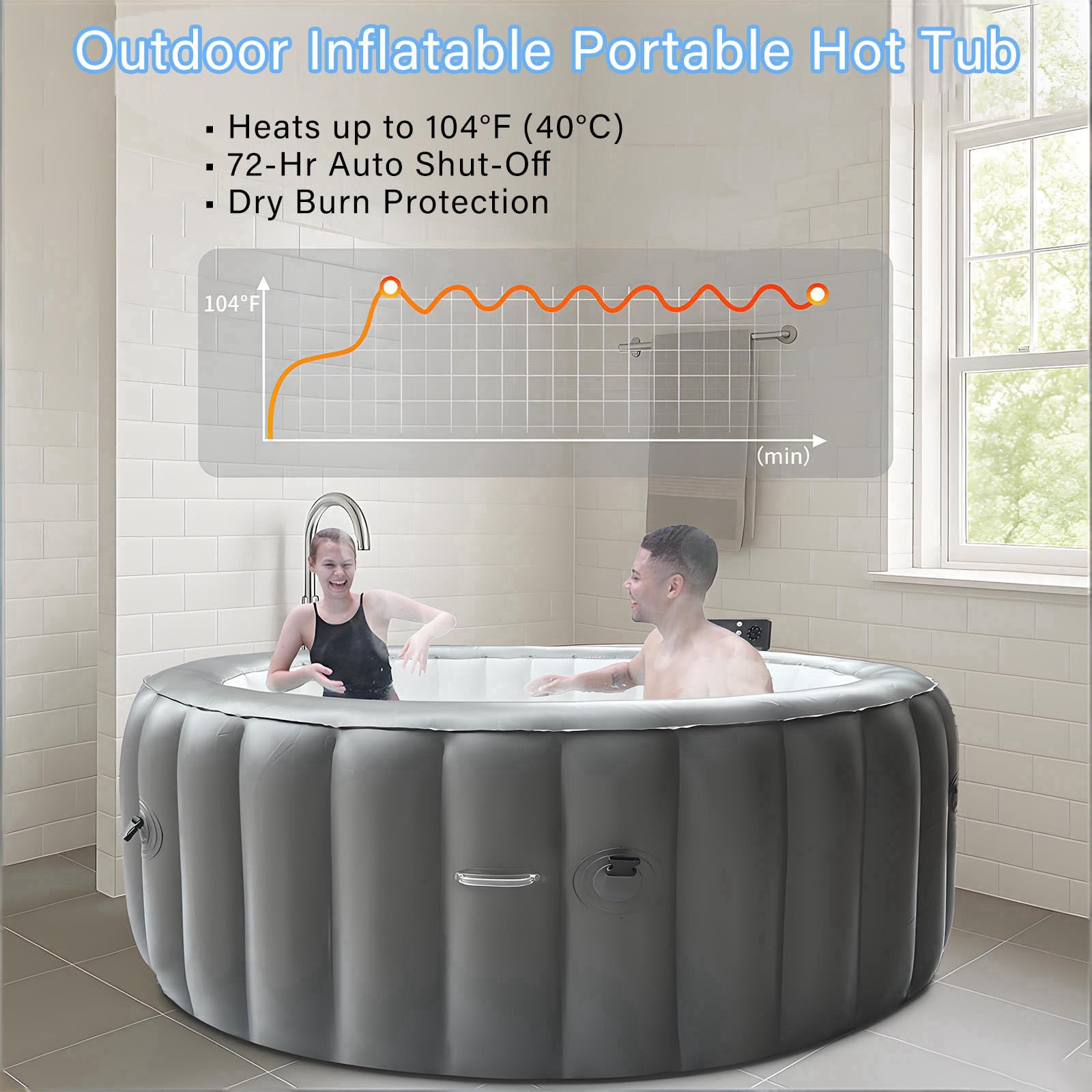 Vasca Idromassaggio Gonfiabile, Spa da Esterno per 2-6 Persone, Spa Portatile con 120 Gettoni a Bolle Rilassanti, Copertura e 2 Filtri Inclusi, per Piscina SPA da Interno ed Esterno S