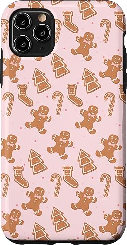 iPhone 11 Pro Max Pink Gingerbread Cookie Christmas con funda de lunares