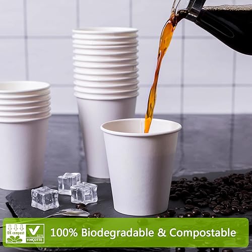Miniatura 5 de MAYTREE Vasos de papel compostables y biodegradables de 12 onzas para agua caliente, soporte para té, para llevar y taza de café fría, paquete de 100