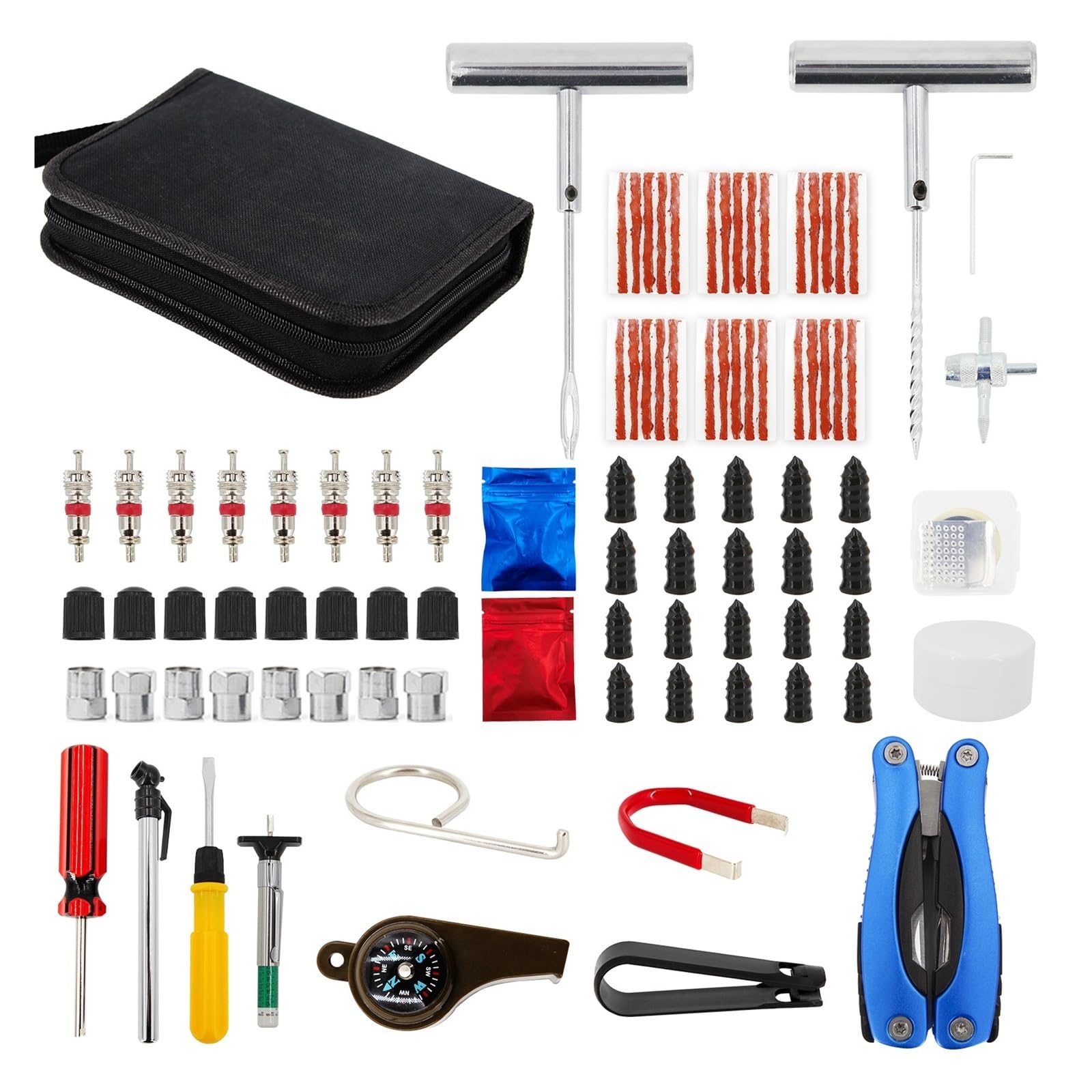 Herramientas de reparación de neumáticos de Coche, alicates multifunción 13 en 1, reparación de neumáticos al vacío, Clavos for Reparar pinchazos y Tapones Planos, Kit de Parche Universal