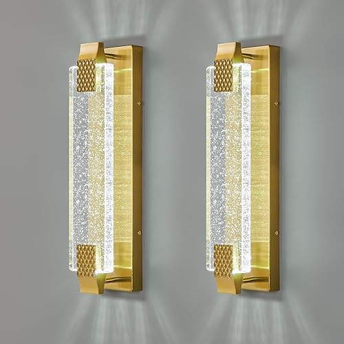 Moderno juego de dos apliques de pared de cristal con burbujas LED para baño, 19.09 pulgadas, luces doradas de tocador para escaleras, pasillo,