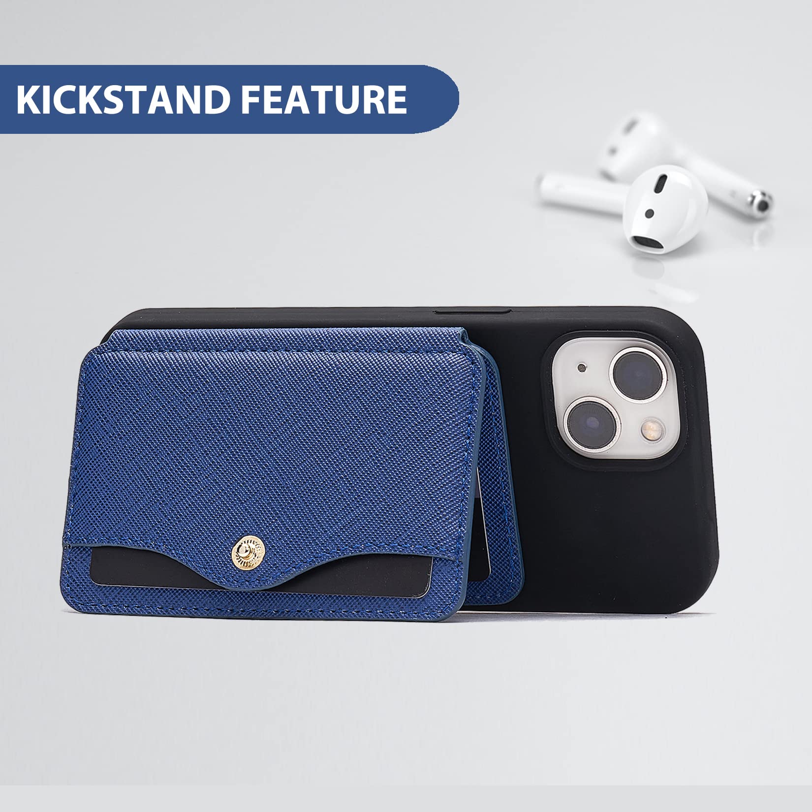 M-Plateau Tarjetero, billetera para hombre, con adhesivo delgado 3M, compatible con iPhone 14 Pro y la mayoría de teléfonos inteligentes (azul marino)