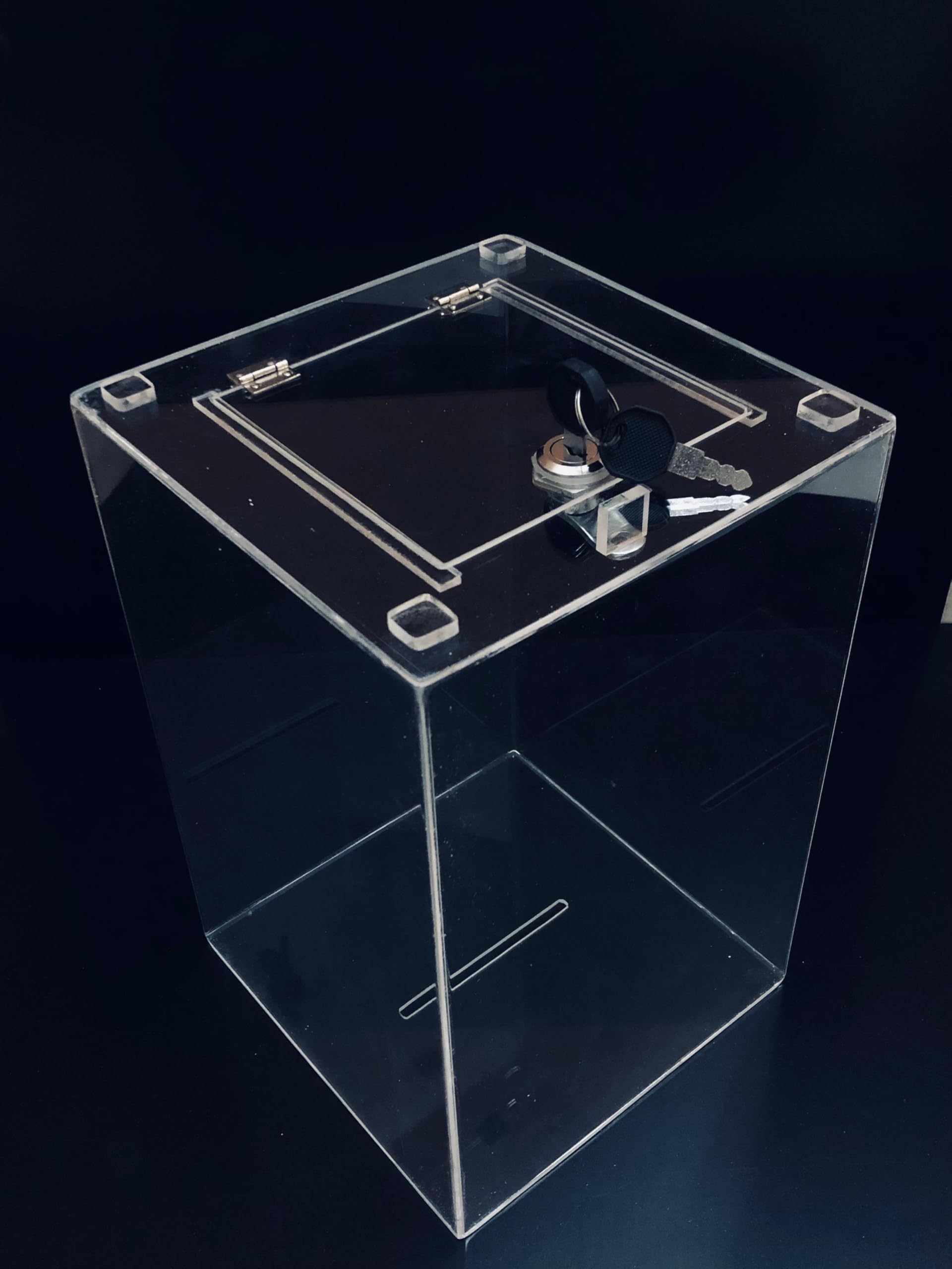 Devi Plastic Arts Transparent Acrylic Donation Box with Lock Facility (6x6x8 inches)-image-29