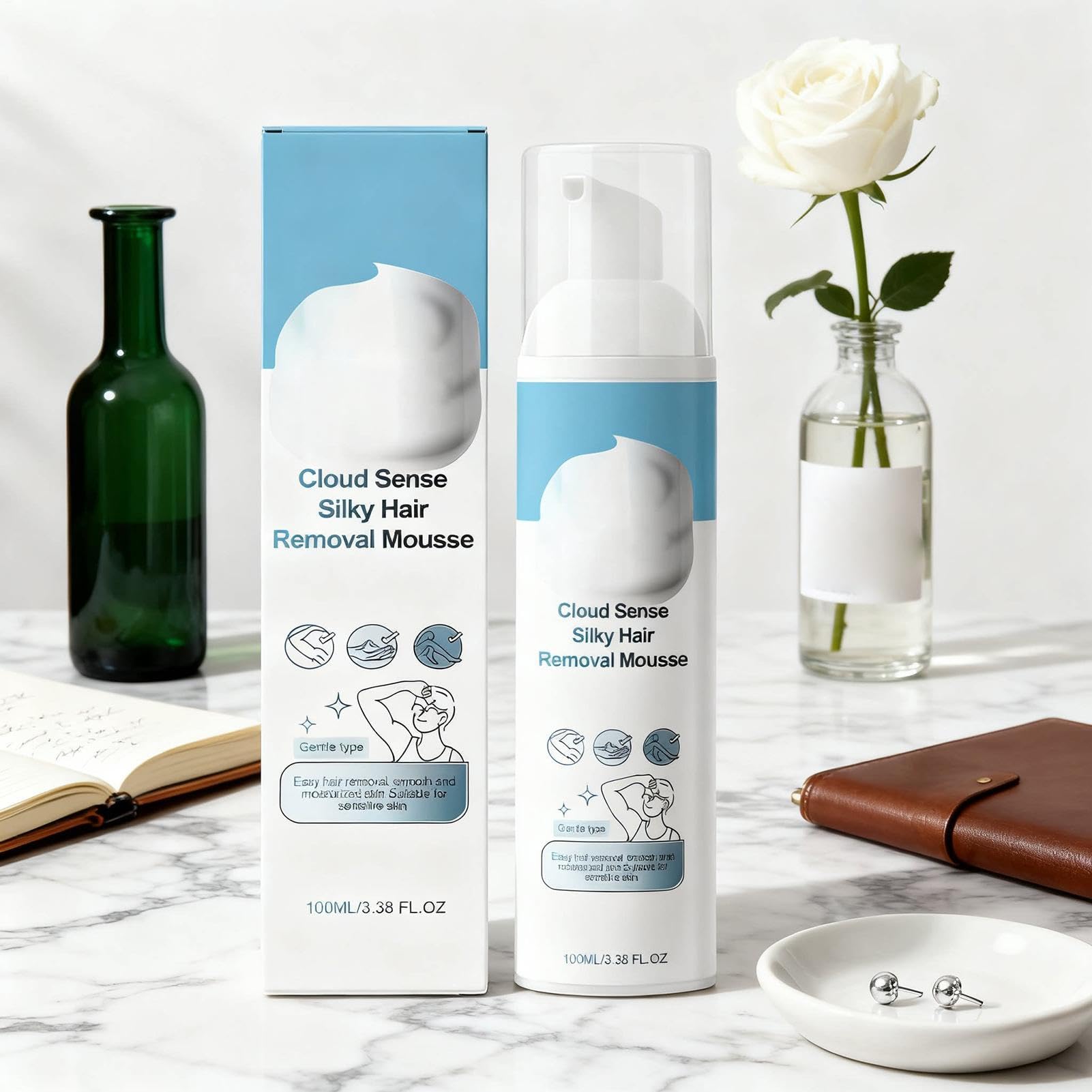 Mus do usuwania włosów, Cloud-Like Depilatory, delikatny spray z formułą łagodzącą, przenośna butelka o pojemności 100 ml, akcesoria do pielęgnacji, gładka pielęgnacja bikini, nóg, ramion, ramion