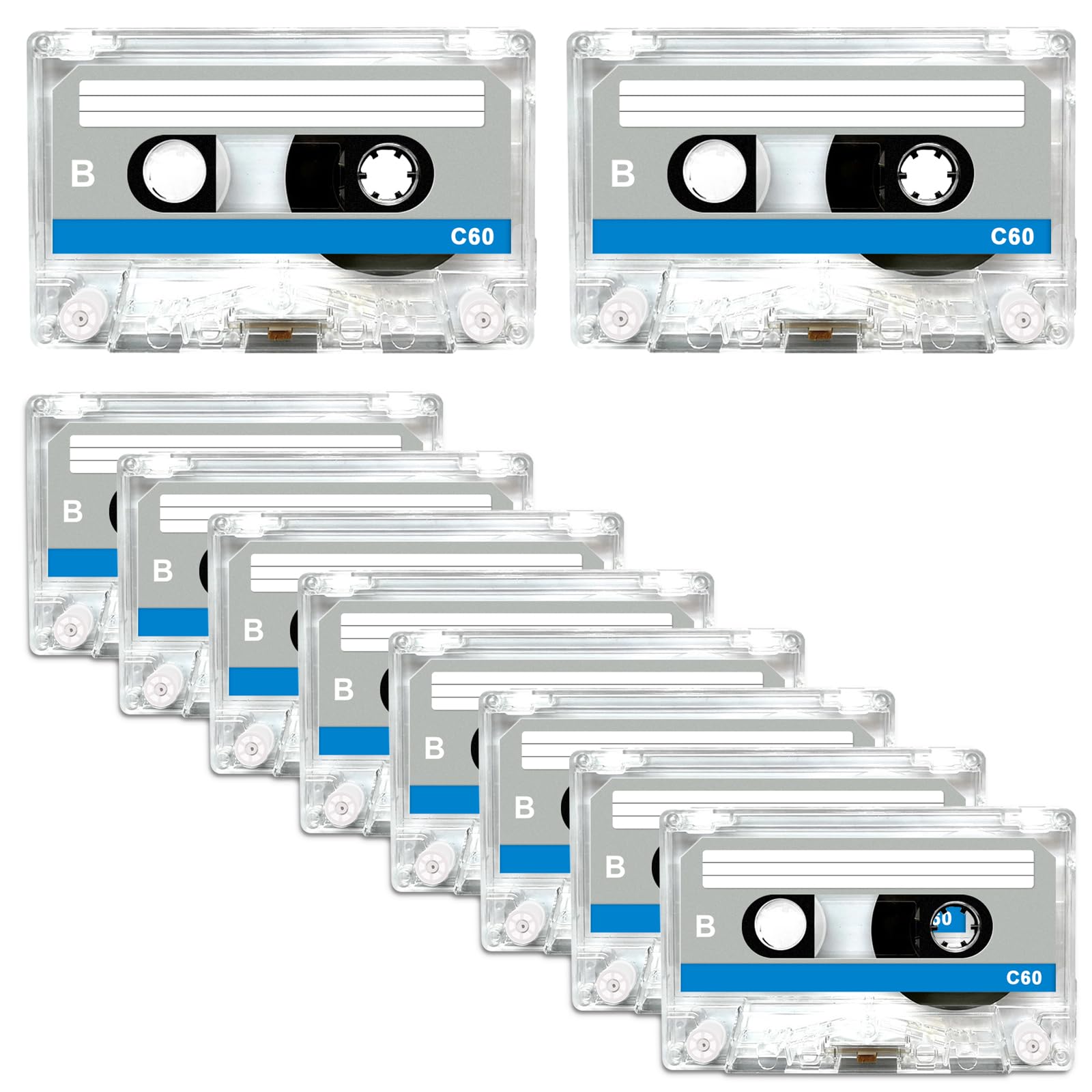 Cassettes audio 60 min vides, lot de 10, faible bruit pour enregistrement