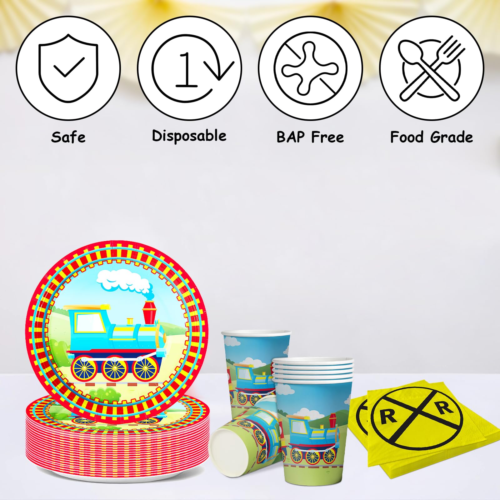 Kit Decorazione Compleanno Tema Treno - Banner, Piatti, Tovaglie, Palloncini Per Feste - Foto 2