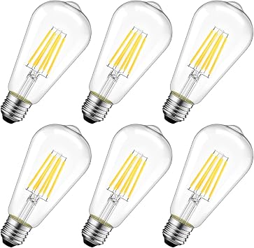 LVWIT LED Filament Bulbs ST64 E27 Fat Cap   8W Equivalent to 60W, 806 Lumens, Warm White 2700K, Retro Vintage Bulb, Non-Dimmable   Pack of 6 Units