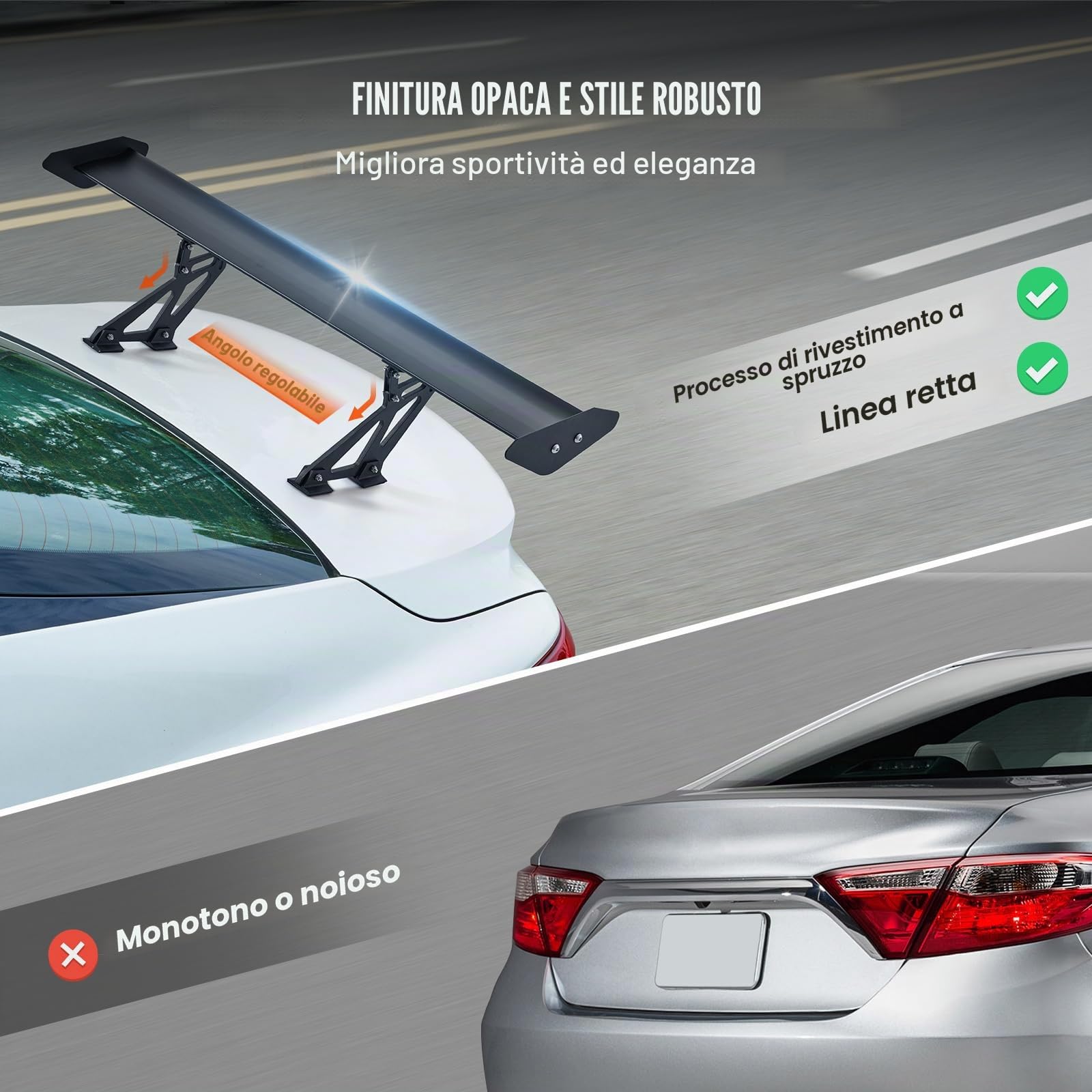 VEVOR GT Style Alette Spoiler, Spoiler Posteriori Universali da 1100 mm, con Ponte Singolo, Materiale in Alluminio Leggero Regolabile, Spoiler Posteriori per Auto, Ala da Deriva BGW/JDM Racing, Nero