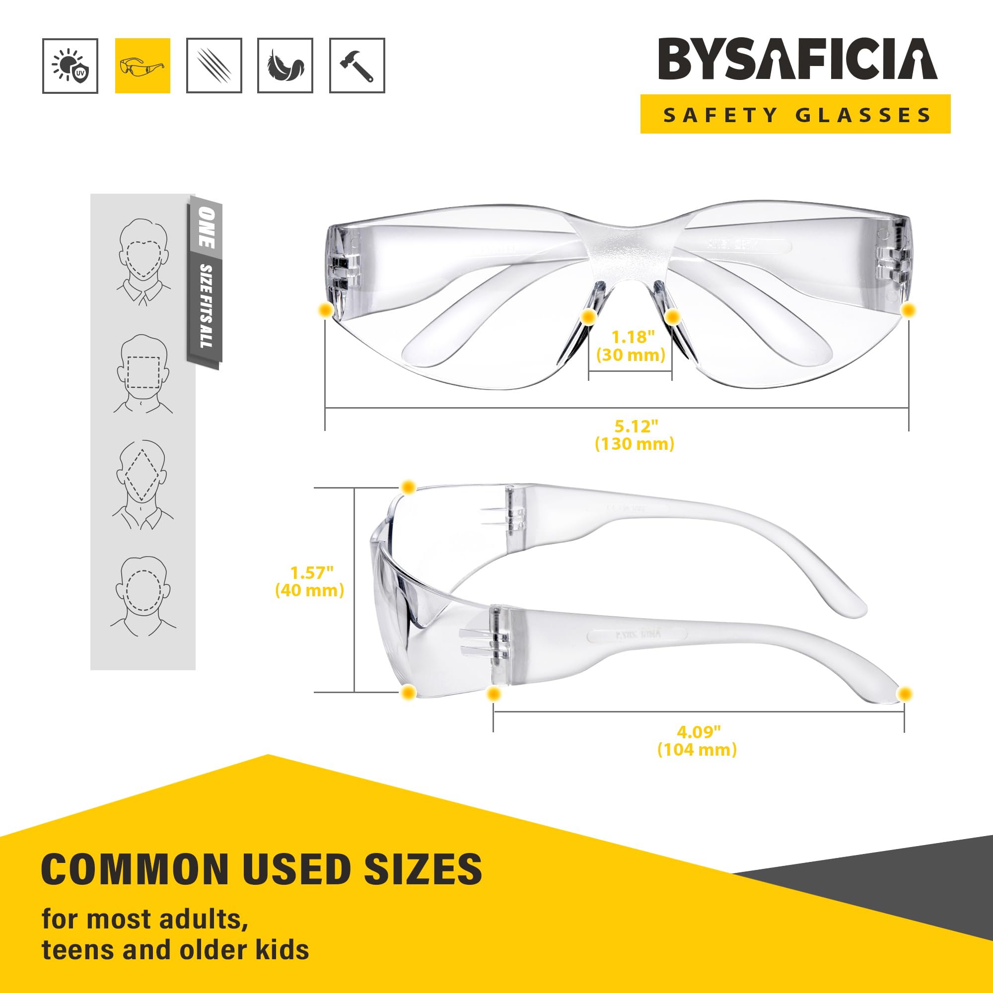 Gafas de seguridad, paquete de 24 gafas de seguridad, lentes transparentes con resistente a los arañazos y impactos, estándar ANSI Z87.1