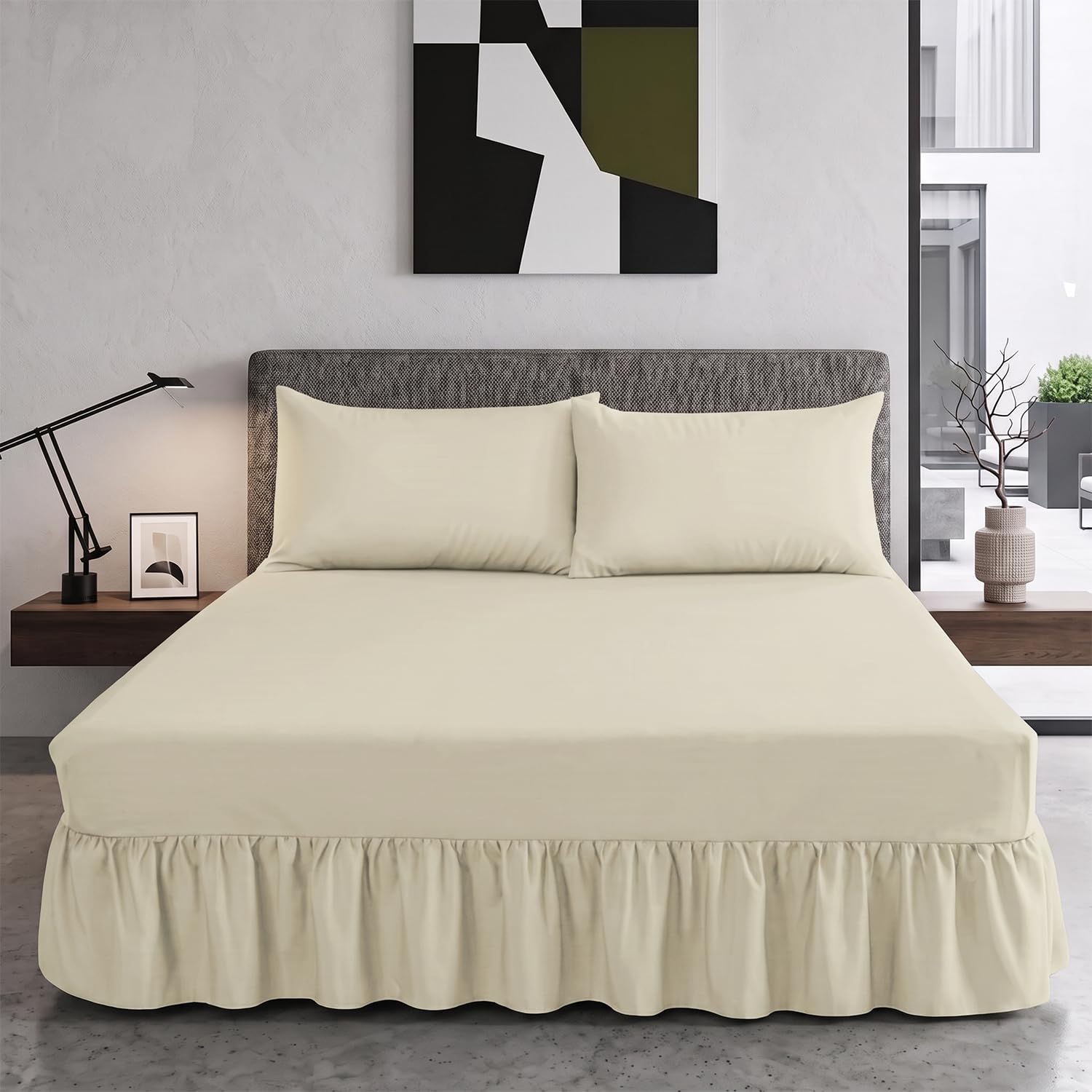 Trendy Relam Extra Deep Frilled Valance Sheet 40cm - Soft Brushed Polycotton, Non Iron Easy Wrap Elastic Sheet (Single, Cream)